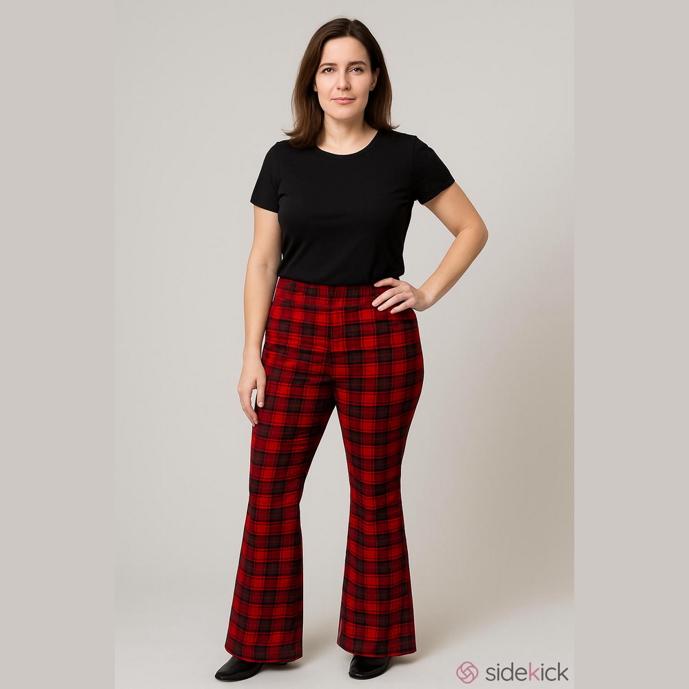 Iman Plaid Flare Leg Pants, Size 2XT, Red, Black